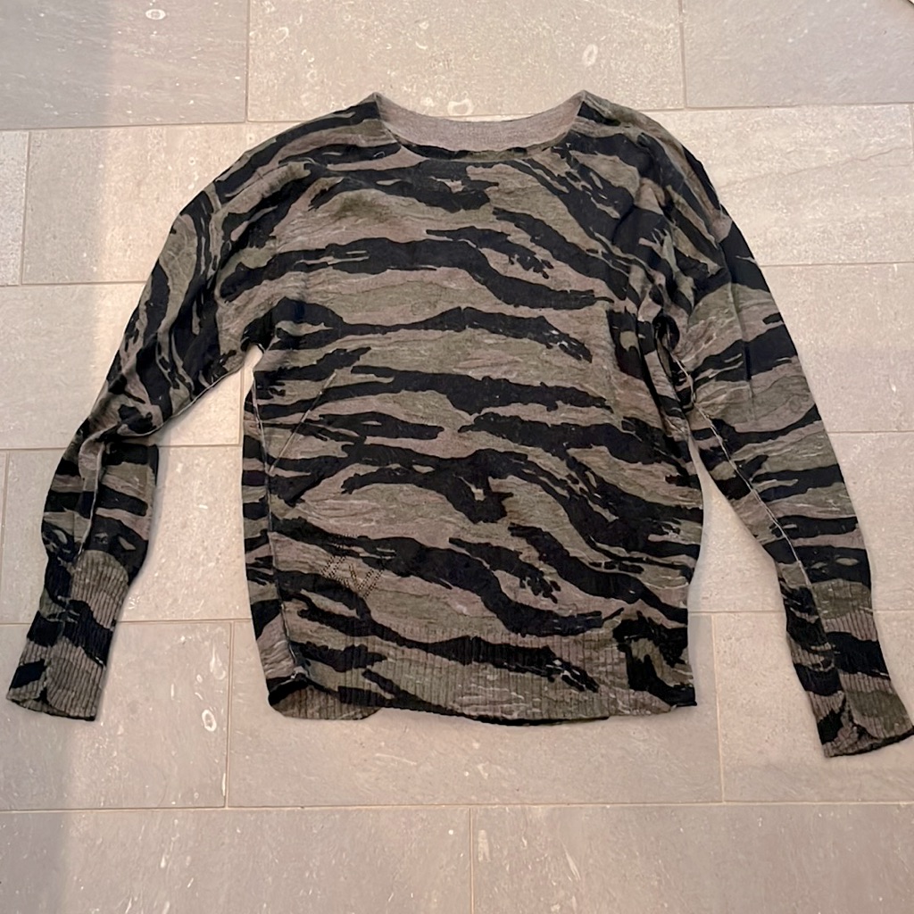 Zadig & Voltaire Olive Green And Black Tiger Stripe Crewneck Sweater